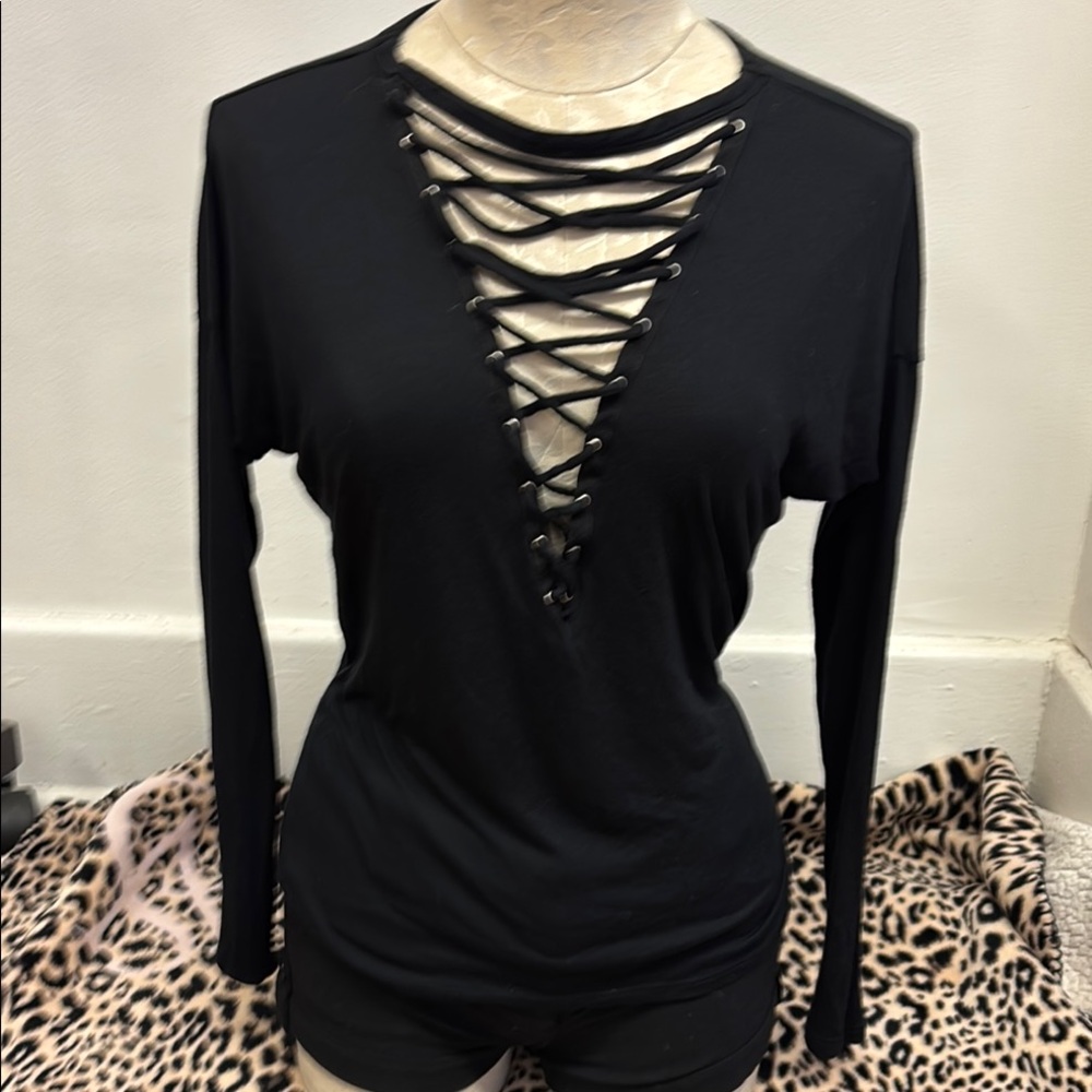 Black Lace-Up Women's Top